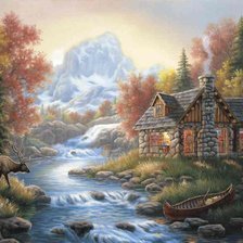 Дом у горной реки