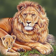 Схема вышивки «Лев с малышом»