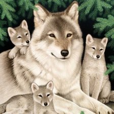 Оригинал схемы вышивки «Волчье семейство» (№1148337)