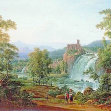 Схема вышивки «Старинная картина. Пейзаж с водопадом.»