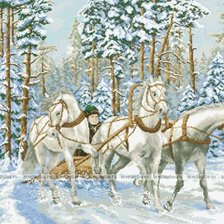 Схема вышивки «тройка лошадей в зимнем лесу»