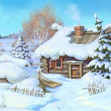 Схема вышивки «деревенский пейзаж, зима»