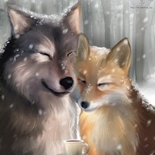 Схема вышивки «лис и волк»