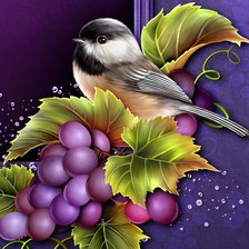 Схема вышивки «птичка и виноград»