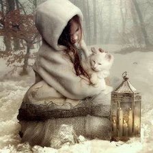 Оригинал схемы вышивки «девочка и белая кошка» (№1194257)