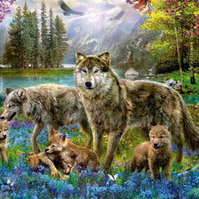 Оригинал схемы вышивки «Семья волков 60 цветов» (№1197284)