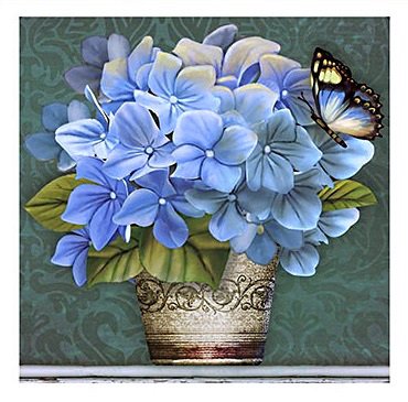 бабочки и цветы - букет, бабочка, бабочки, гортензия, голубые цветы, синие цветы - оригинал