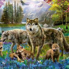 Схема вышивки «Волки дружная семья»
