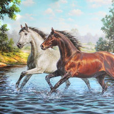 Схема вышивки «Лошади, бегущие по воде»