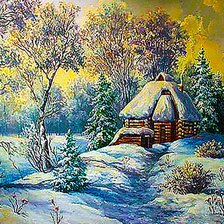 Схема вышивки «зимний домик в лесу»
