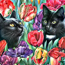 Схема вышивки «котики в тюльпанах»
