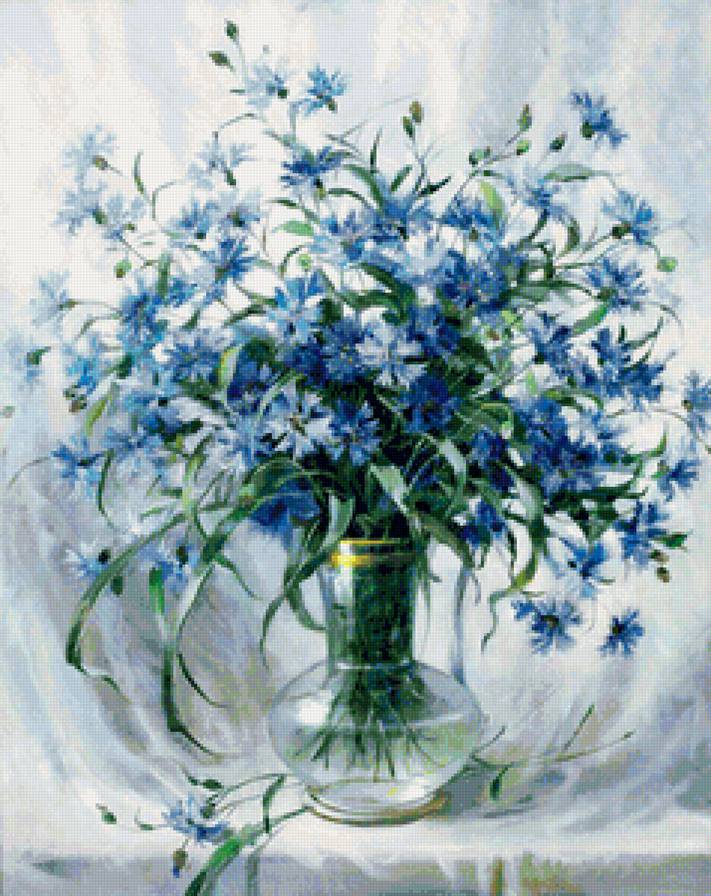 Васильковое лето - букет, васильки, полевые цветы, голубые цветы, синие цветы, натюрморт - предпросмотр