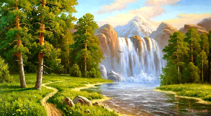 Водопад - водопад, пейзаж, лес - оригинал