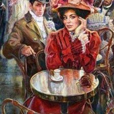 Оригинал схемы вышивки «дама за столиком в кафе» (№1225198)