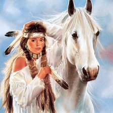 Оригинал схемы вышивки «девушка с лошадью» (№1225273)