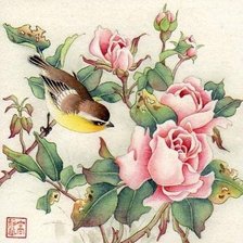 Схема вышивки «птичка в розах»