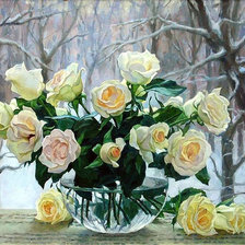 Оригинал схемы вышивки «Чайные розы на зимнем окне» (№1260424)