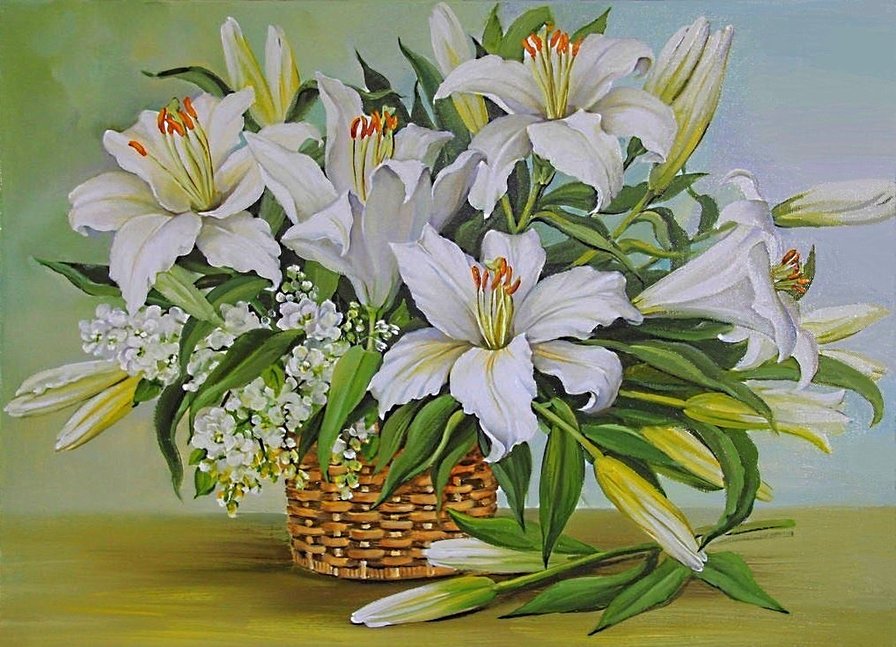 белые лилии - букет, белые цветы, лилии, лилия - оригинал