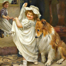 Оригинал схемы вышивки «Девочка с собачкой» (№1268945)