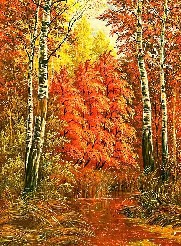 "В багрец и золото одетые леса..." - ручей, река, пейзаж, осень, лес - оригинал