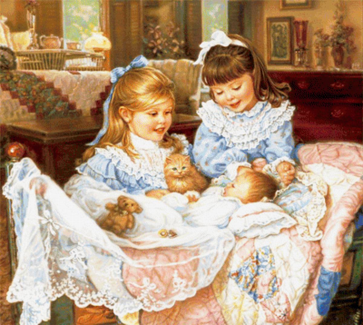 Сестрёнки - для детской, малыши, малыш, ребенок, детская, дети, кот, кошки, колыбель - предпросмотр
