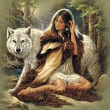 Схема вышивки «девушка и белый волк»