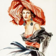 Оригинал схемы вышивки «дама в шляпе» (№1286717)