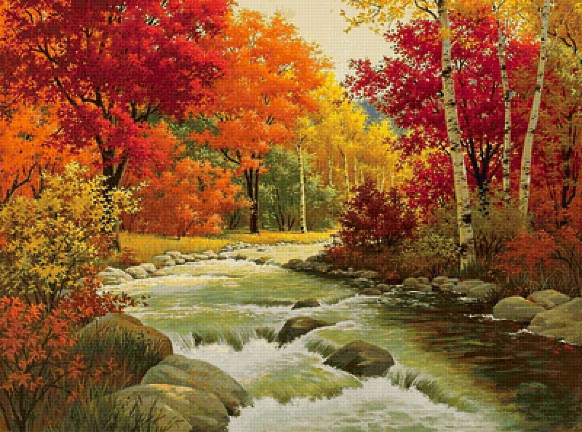"В багрец и золото одетые леса..." - лес, река, осень, пейзаж, ручей - предпросмотр