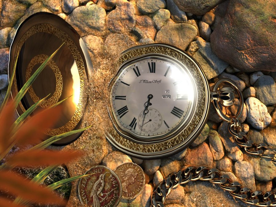 постоянство времени - часы, камни, флора, монеты - оригинал