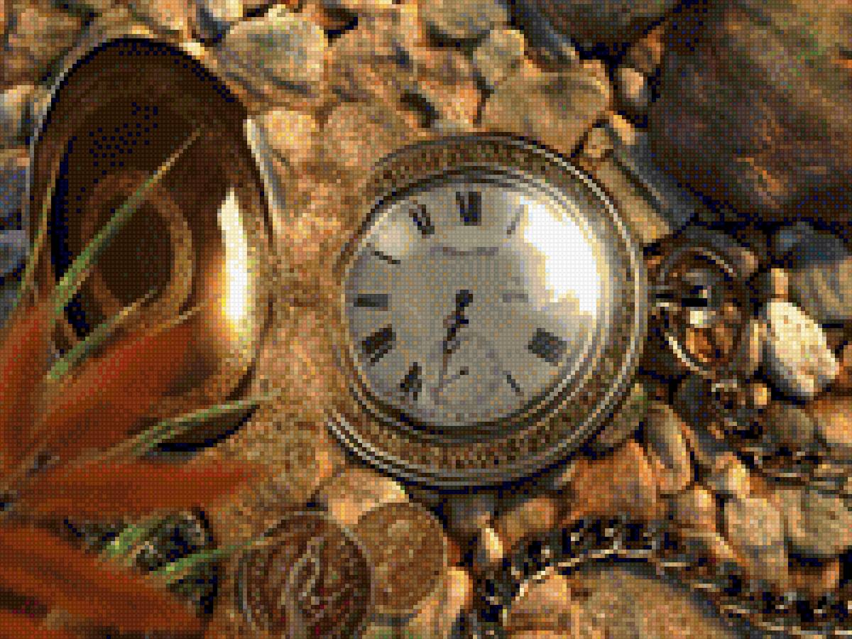 постоянство времени - часы, камни, монеты, флора - предпросмотр