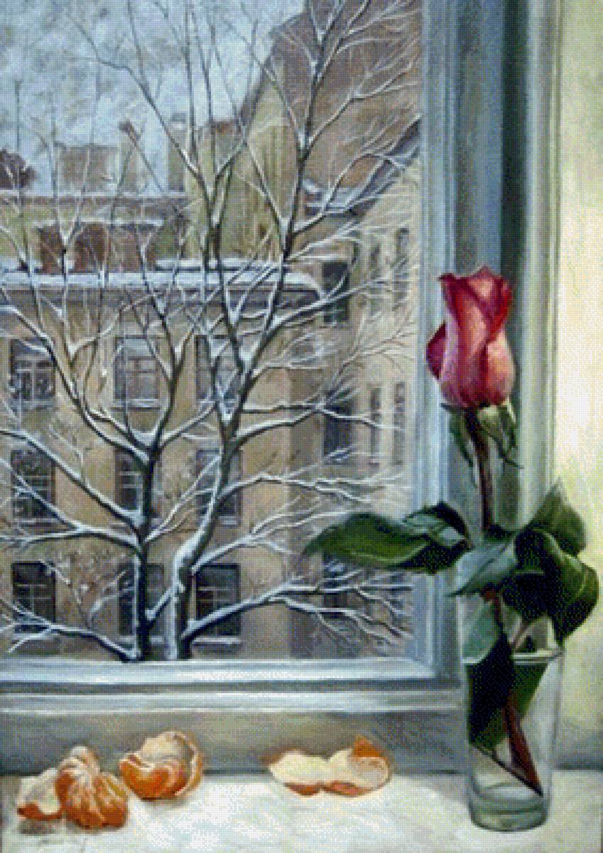 вид из окна - окно, зима, розы, пейзаж, природа - предпросмотр