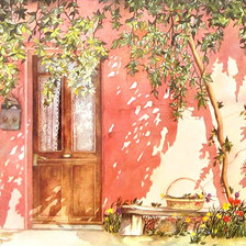 Оригинал схемы вышивки «Помм Хэпнер. Дверь в розовой стене» (№1314957)
