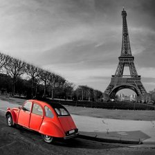 Схема вышивки «Париж, красная машина, эйфелева башня»