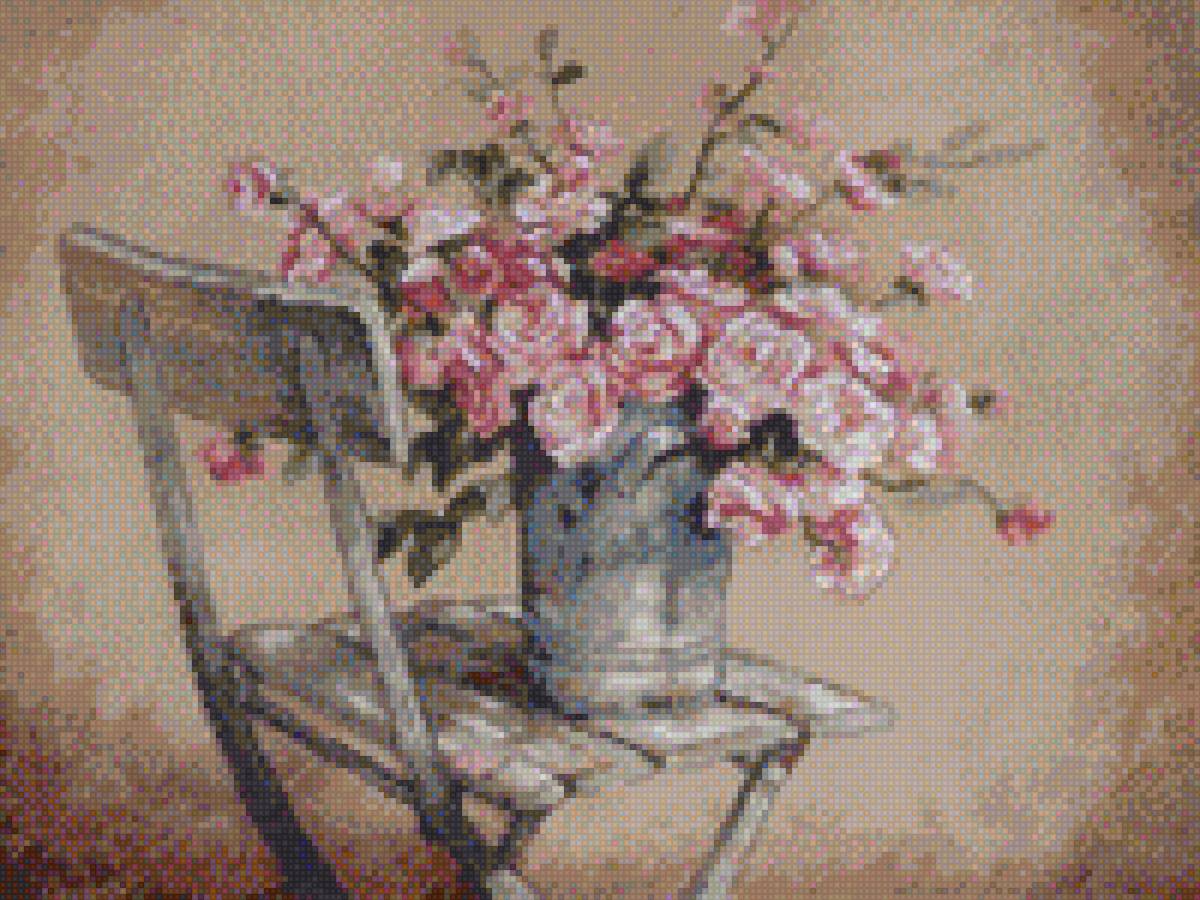 Розы на белом стуле - цветы, розы - предпросмотр