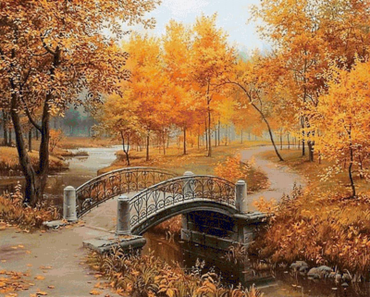 осень золотая(для  анна945) - ручей, парк, пейзаж, осень, река, мостик, мост, лес - предпросмотр