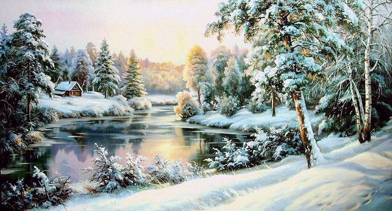 зима - пейзаж, природа, зима, деревня лес - оригинал