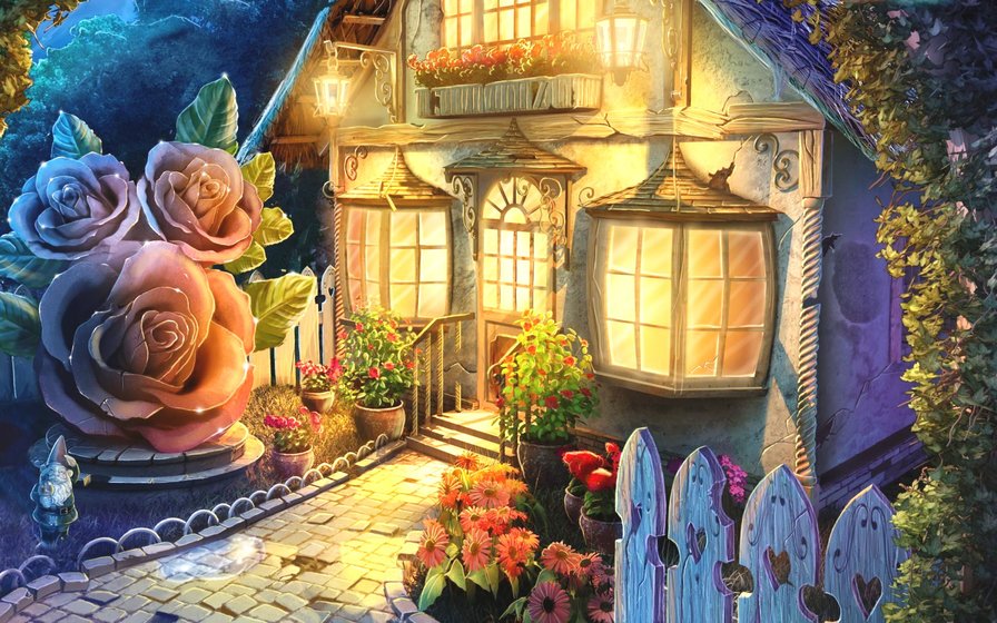 Сказочный домик - розы, дом, домик в цветах - оригинал