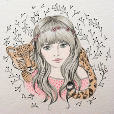 Схема вышивки «Девушка и леопардик»