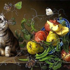 Оригинал схемы вышивки «натюрморт с фруктами и котом» (№1340941)