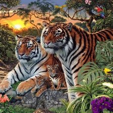 Схема вышивки «Тигры с тигрятами»