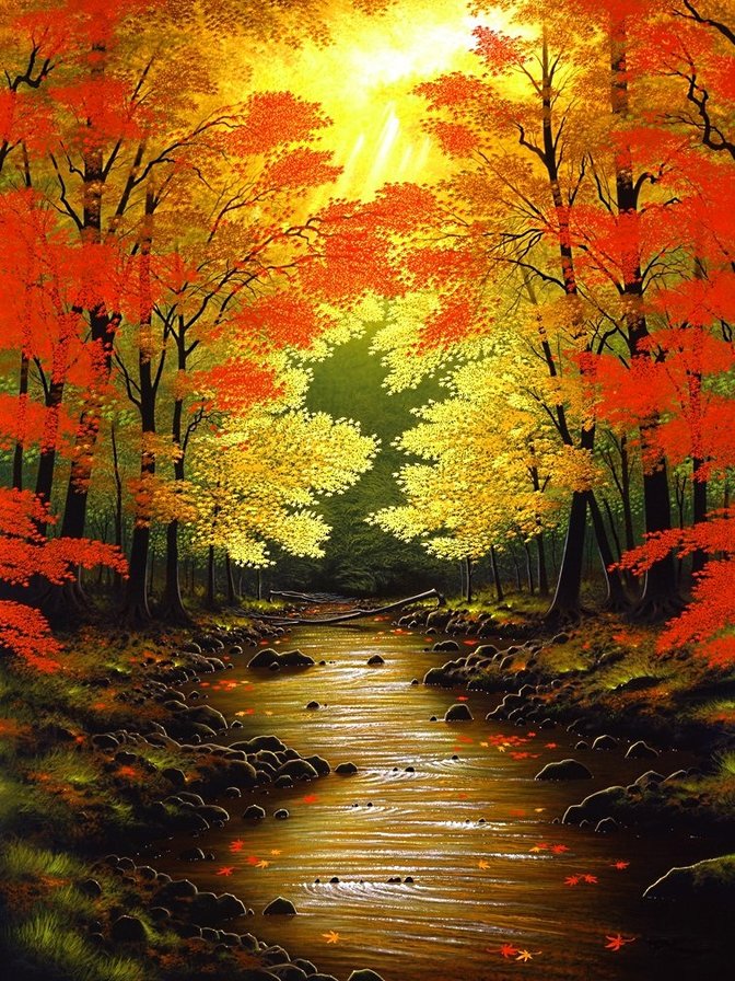 "В багрец и золото одетые леса..." - ручей, осень, лес, пейзаж, река - оригинал
