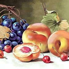 Схема вышивки «Натюрморт с персиками и виноградом.»