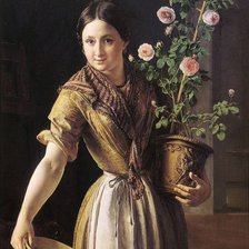 Схема вышивки «Девушка с горшком с розами»