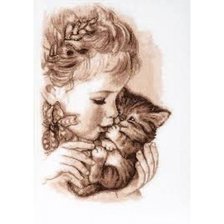 Оригинал схемы вышивки «Девочка с котенком» (№1368169)
