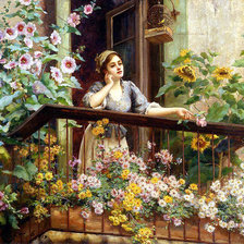 Оригинал схемы вышивки «Девушка на балконе» (№1377252)