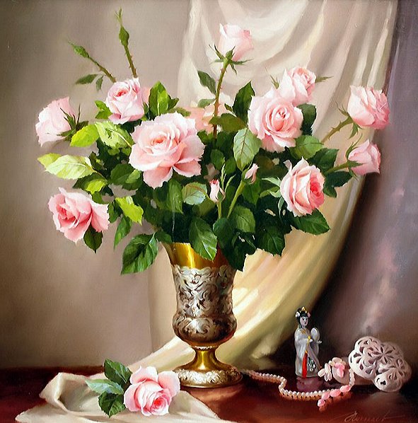 Натюрморт с розами - розы, цветы, натюрморт - оригинал