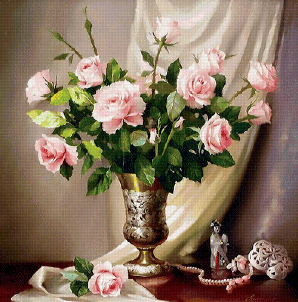 Натюрморт с розами - натюрморт, розы, цветы - предпросмотр