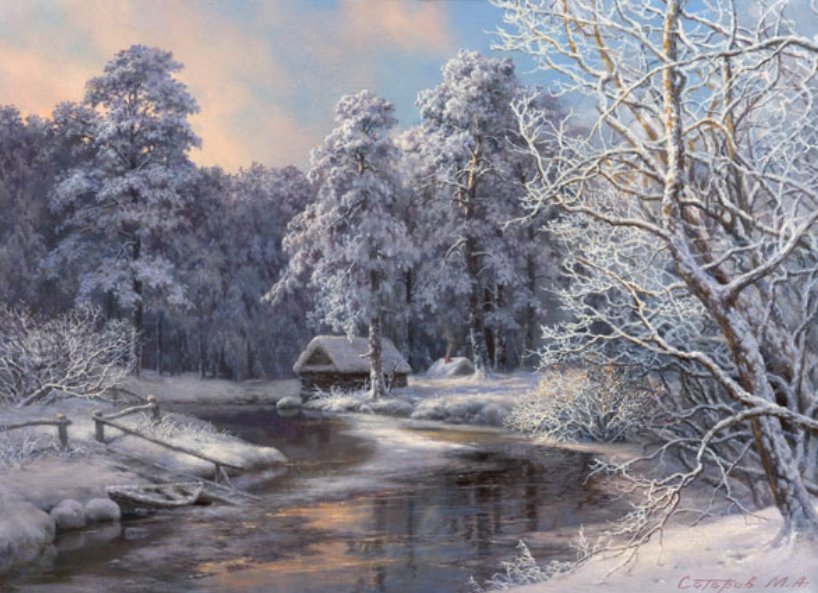 Зима - картина, живопись, природа, зима - оригинал