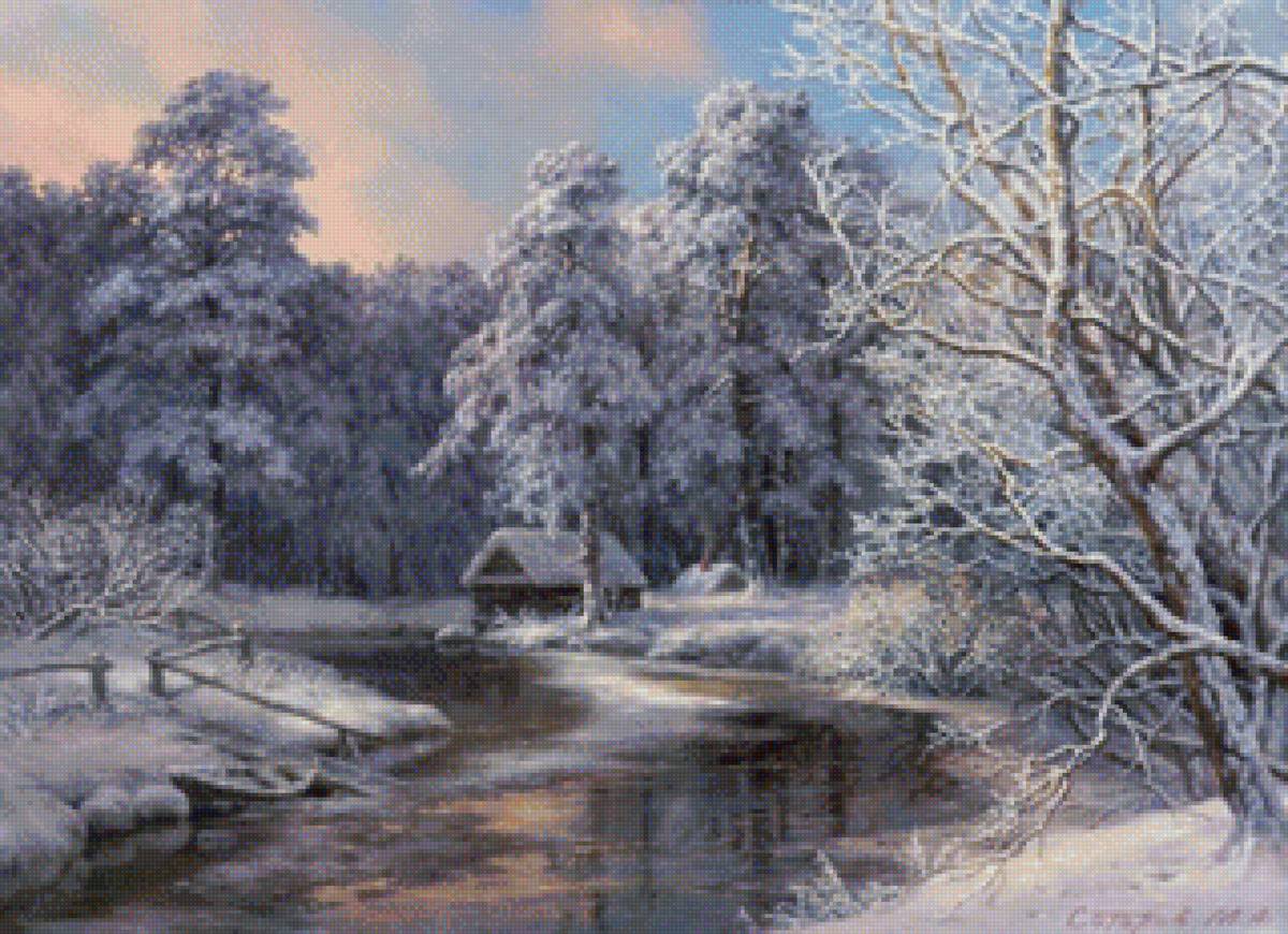 Зима - картина, природа, зима, живопись - предпросмотр