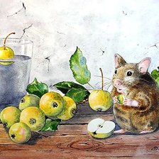Оригинал схемы вышивки «По картине В. Валевской. Натюрморт с яблоками и мышкой.» (№1403242)